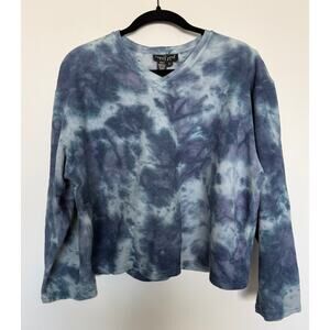 Carole Little Sport L Blue Tie Dye V-Neck Long Sleeve 100% Cotton Top USA